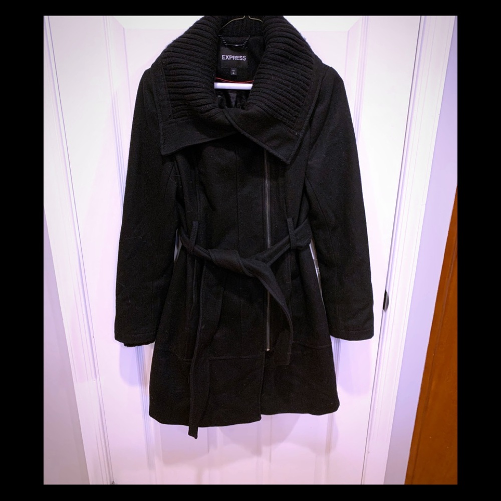 Express women’s pea coat belt large collar, S